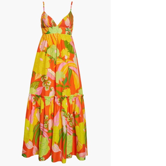 NWT $255 FARM Rio Neon Floral Tiered Cotton Maxi Dress in size XL! - Picture 9 of 14